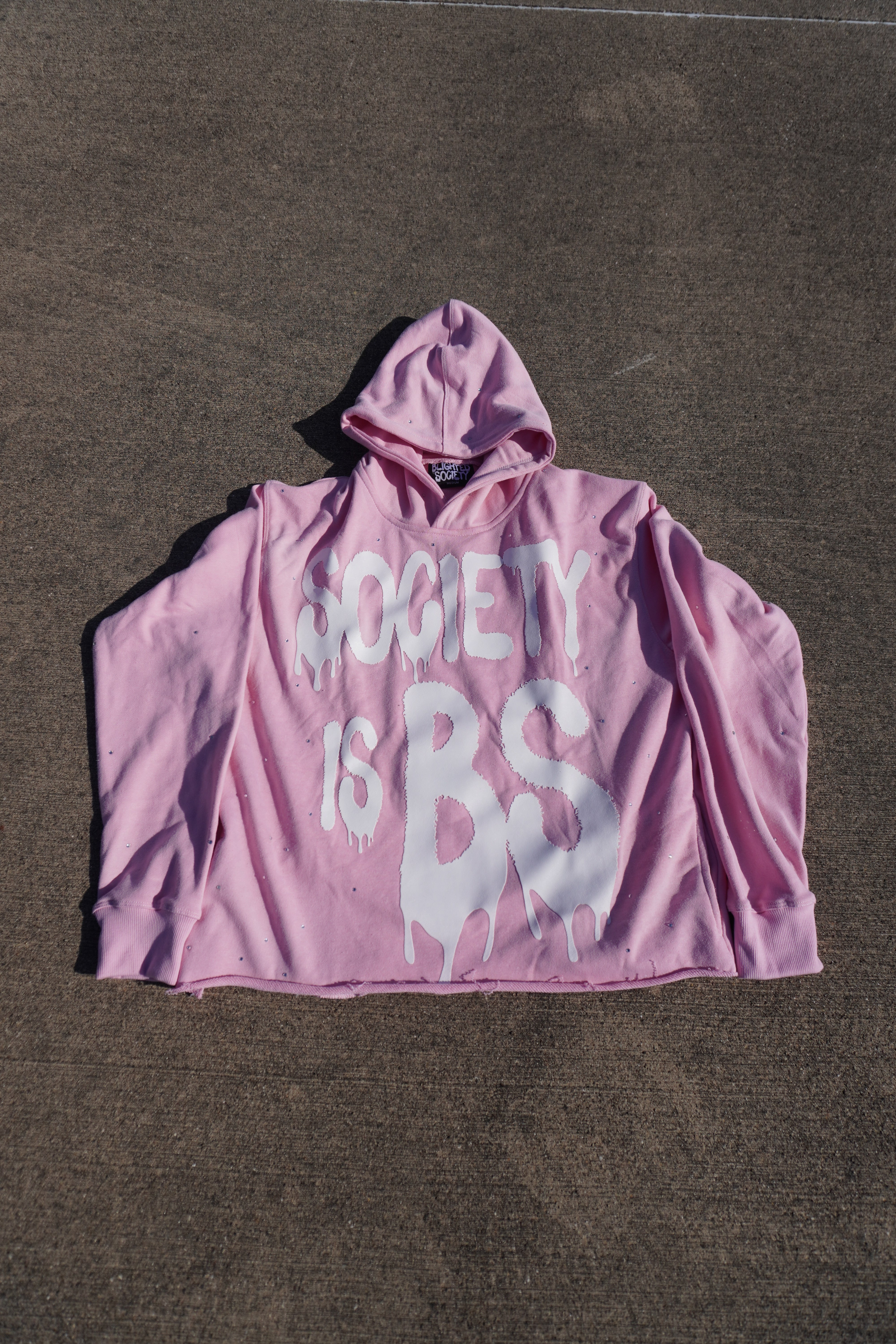 SOCIETY IS BS RHINESTONE HOODIE (PINK)